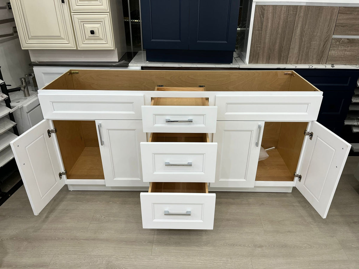72" Solid Wood Vanity With Quartz Countertop Double Sink -- White/Grey