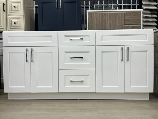 72" Solid Wood Vanity With Quartz Countertop Double Sink -- White/Grey
